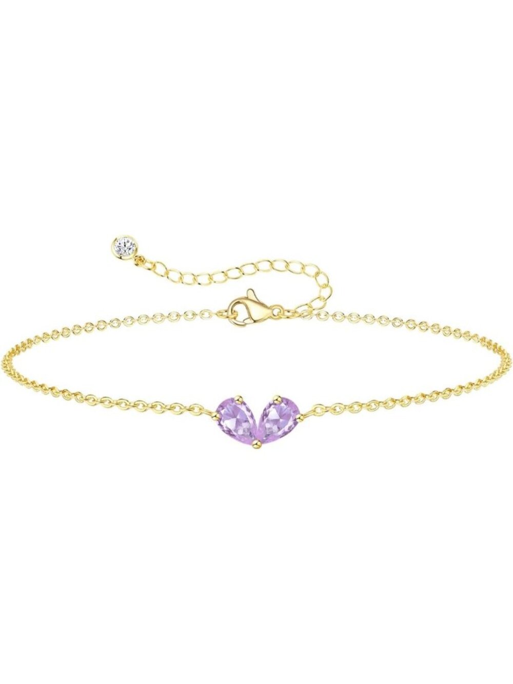 06-06 June&June Gold 2 Birthstone Heart Bracelet 14K Plated CZ